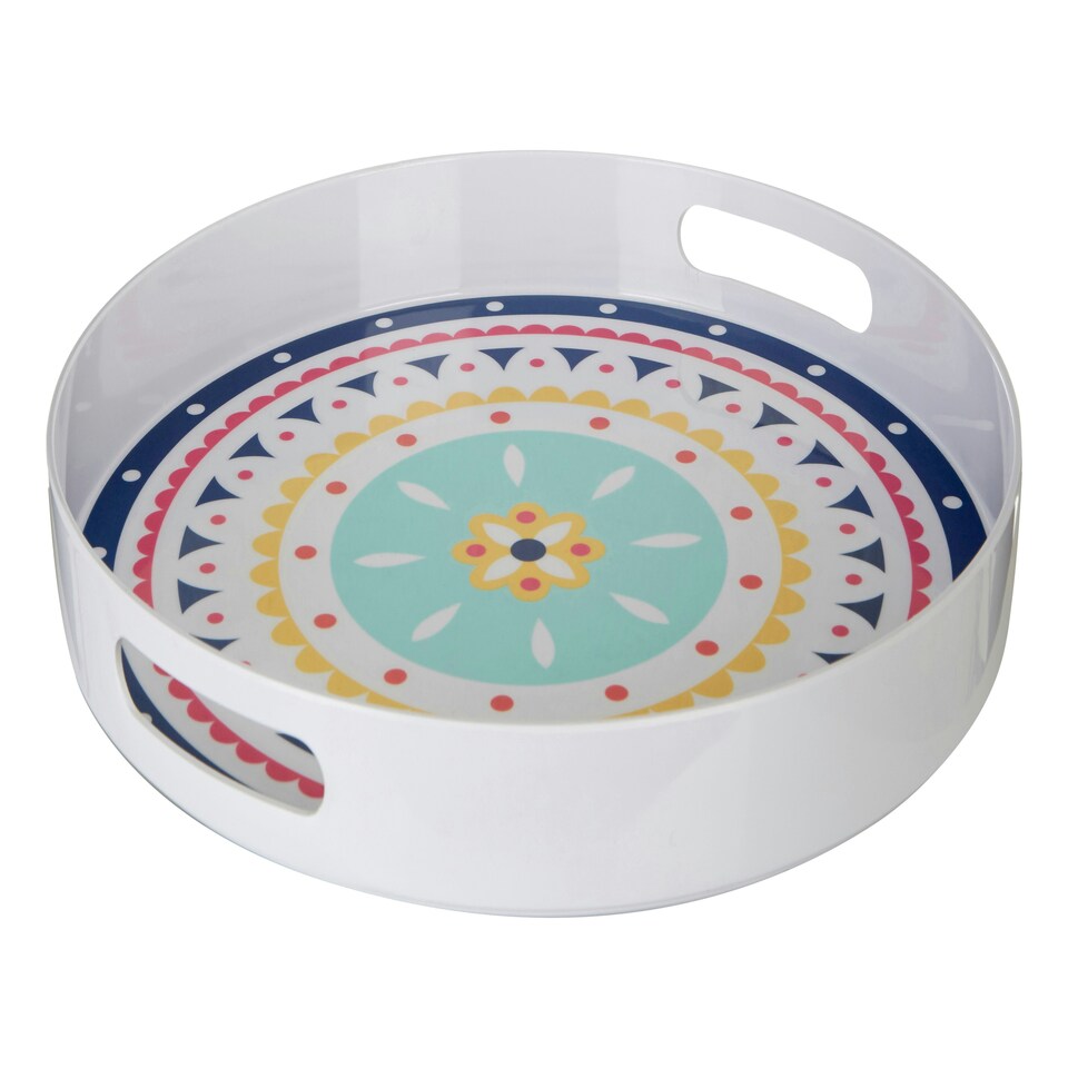 image 1 of Interiors by Premier Easily Gripped Bazaar Tray, Scratch Resistant Round Tray, Floral Outdoor Tray, Lightweight Dining Tray Multi