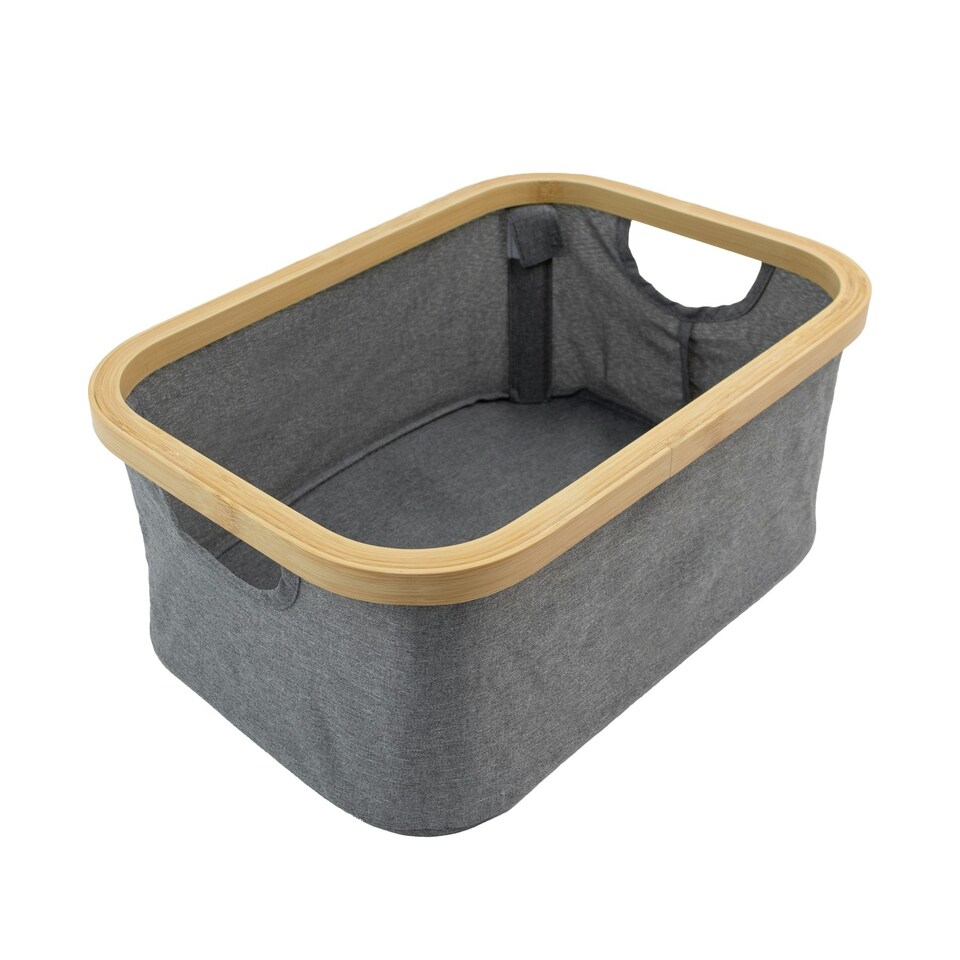 image 1 of JVL Bambanio Foldable Bamboo Storage Basket, 26L, Set of 2 - Grey Grey
