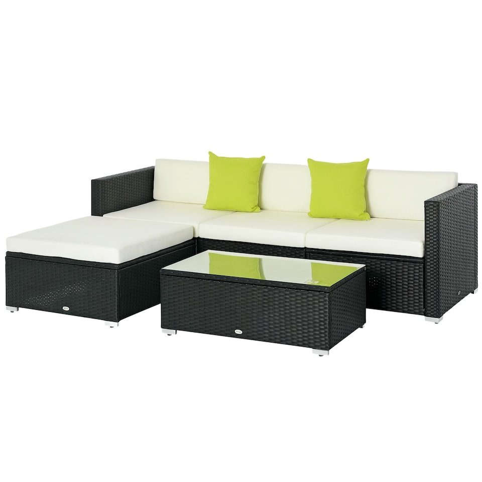 image 1 of Outsunny 5 Pieces Rattan Sofa Set Wicker Sectional Cushion Patio Black Garden