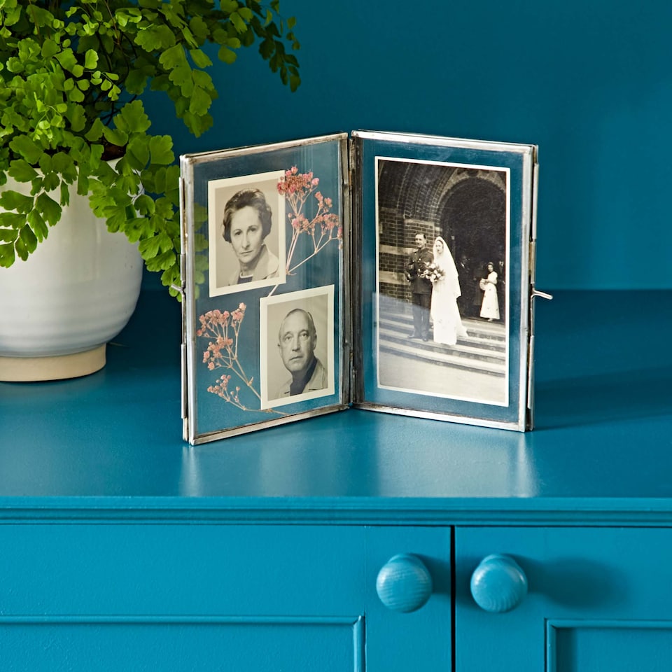 image 1 of Recycled Glass Folded Double Photo Frame