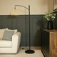 image 2 of ValueLights Preto Black Metal Curve Stem Floor Lamp with a Rattan Wicker Tapered Shade
