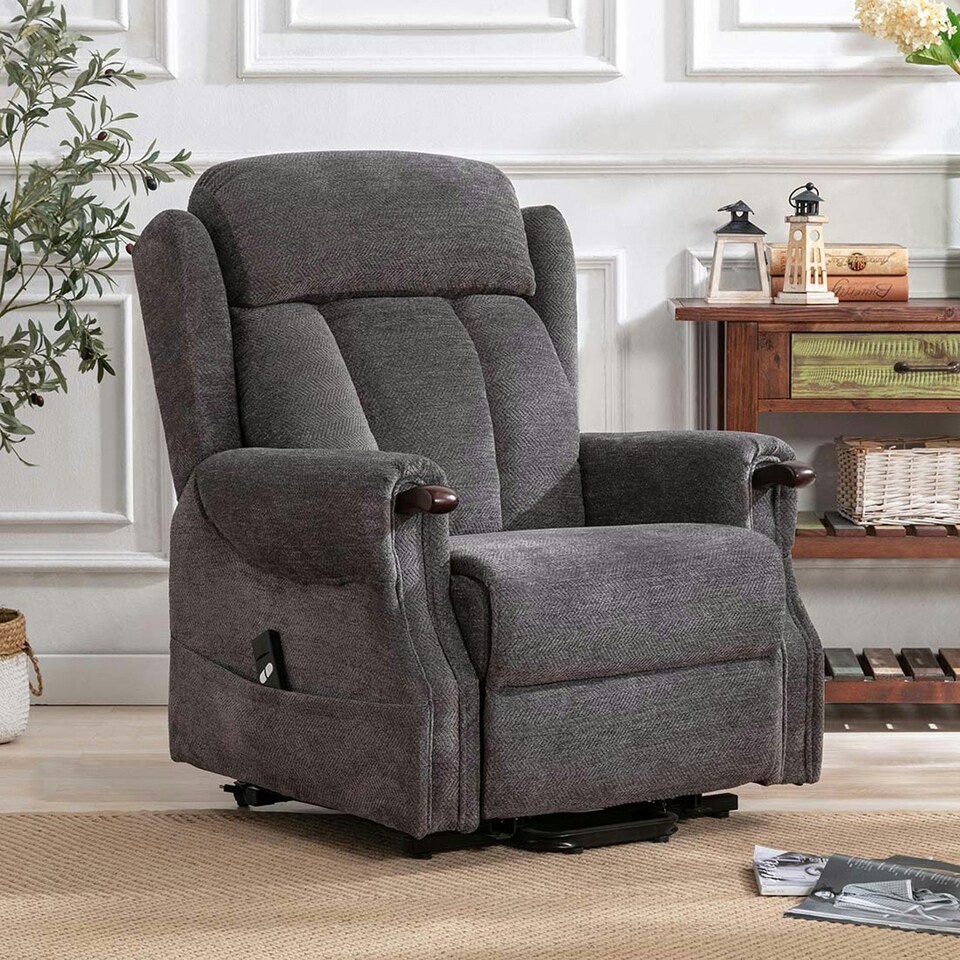 image 1 of Halton Electric Fabric Heavy Duty Single Motor Rise Recliner Lift Mobility Chair (Charcoal)