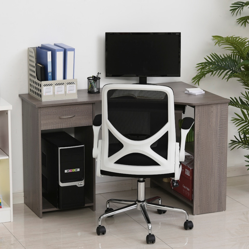 image 1 of HOMCOM L-Shaped Corner Computer Desk with 2 Shelves Worktop Grey
