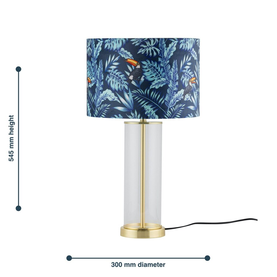 image 1 of Set of 2 Aura - Satin Brass Lamps with Toucan Velvet Shades Bronze | Multi