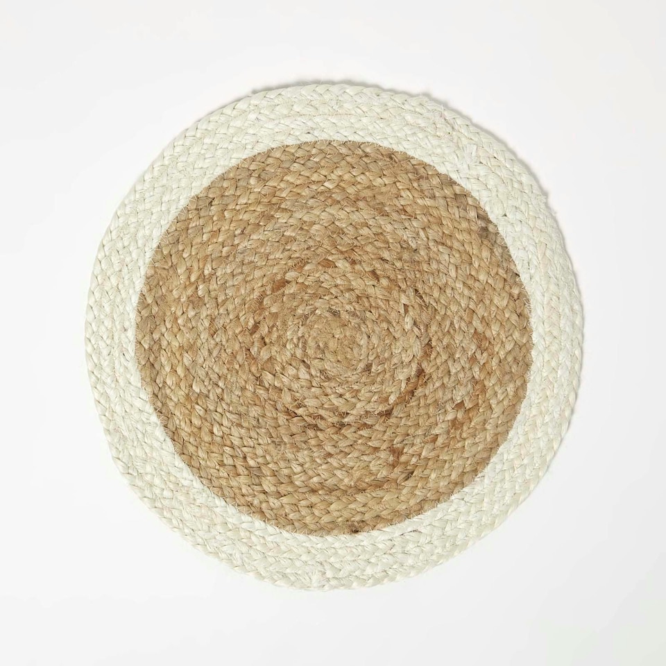 image 1 of Homescapes Natural & Cream Braided Jute Handwoven Round Placemats Set of 4