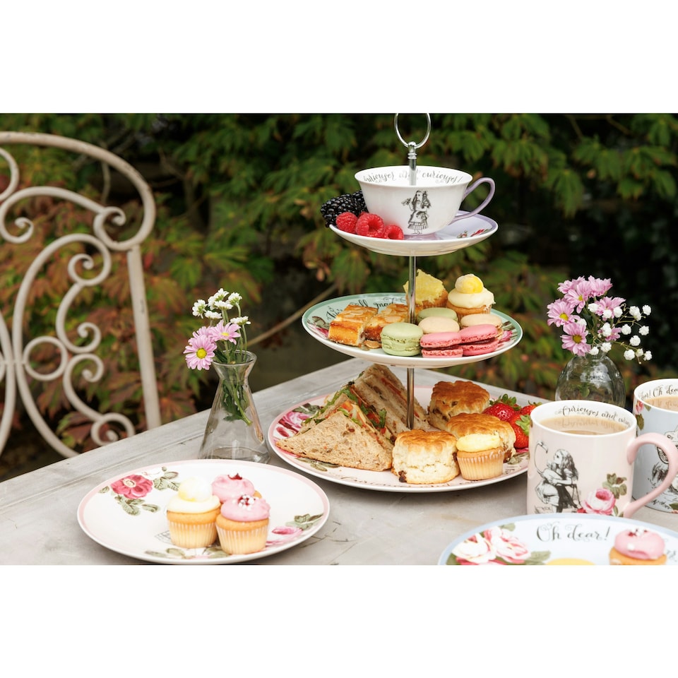 image 1 of Mikasa Cake Stand Alice in Wonderland Bone China 3 Tier | Multi