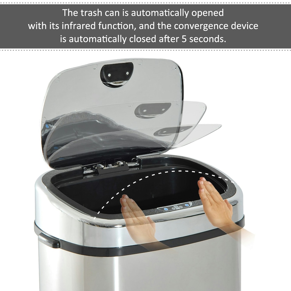 image 1 of HOMCOM 68L Sensor Dustbin Stainless Steel Automatic Kitchen Waste Bin Silver Silver