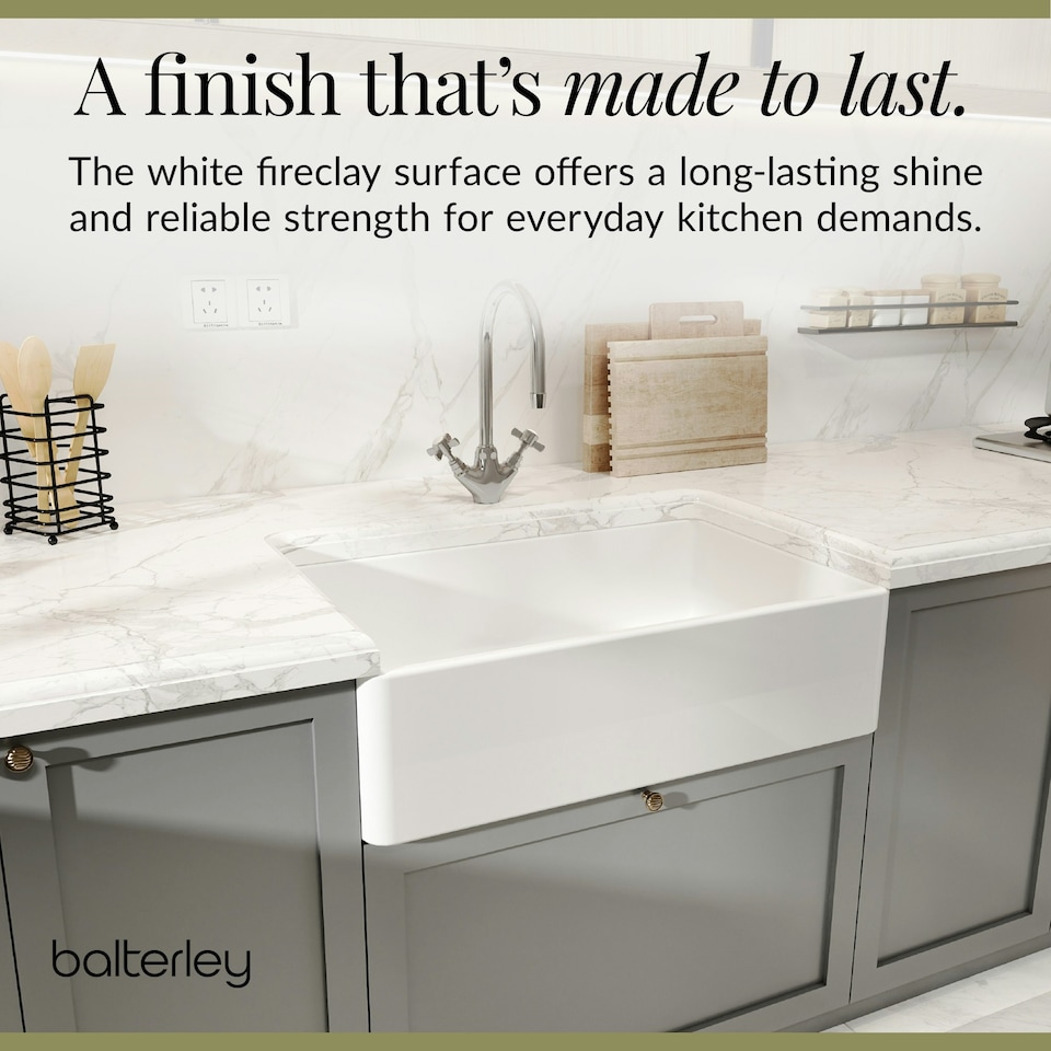 image 1 of 795mm - Single Bowl Fireclay Butler Kitchen Sink  -  Chrome Waste