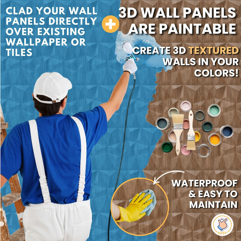 image 1 of NOVECRAFTO Geometric Diamond 3D Wall Panels – 6 Sheets Covering 1.5 sqm (16.15 sqft) – Matte PVC Cladding Panels 50x50cm Diamond Design | Black