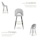 image 3 of Bar Stool Rachel with backrest and velvet look cover, 49 x 58 x 110 cm - Set of 2 Grey | Light Grey/Black