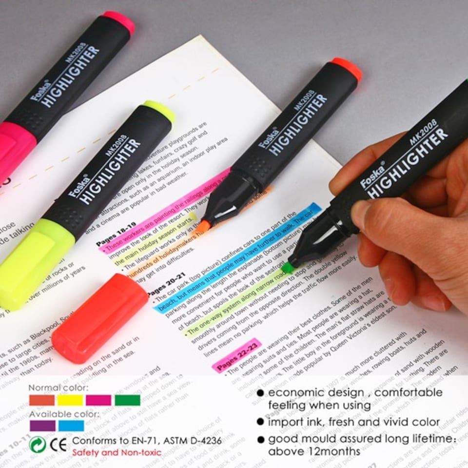 image 1 of Pack of 12 Slim Pink Chisel Point Highlighters