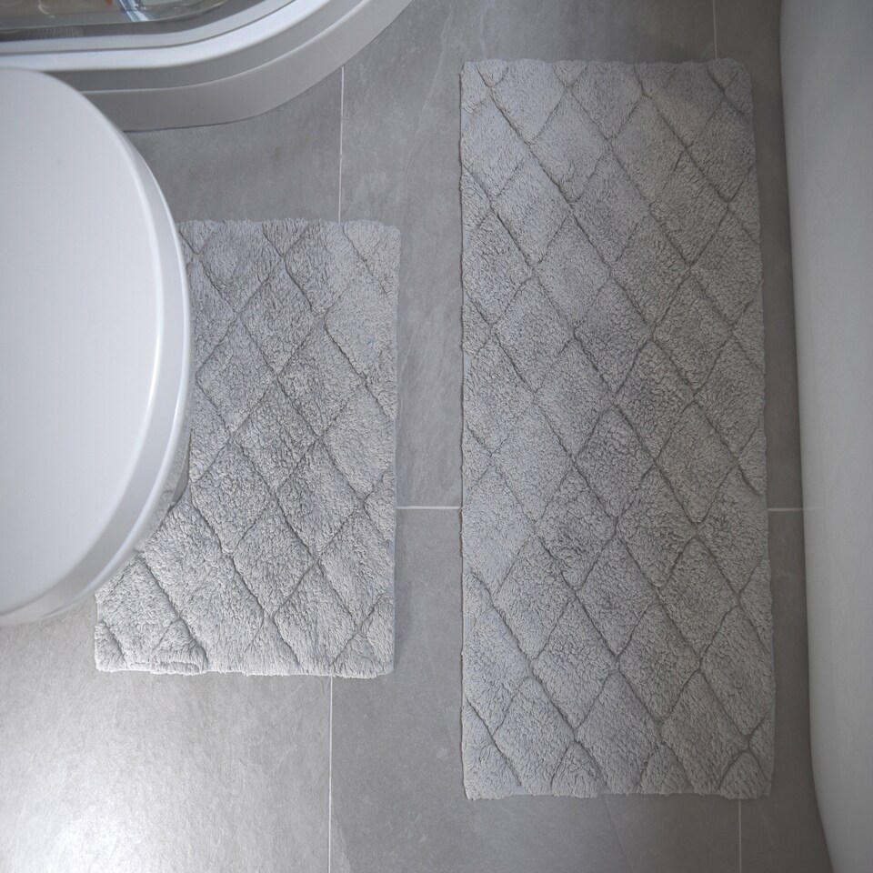 image 1 of Kyra 2 Piece Bathroom Cotton Mat and Pedestal Set | Silver
