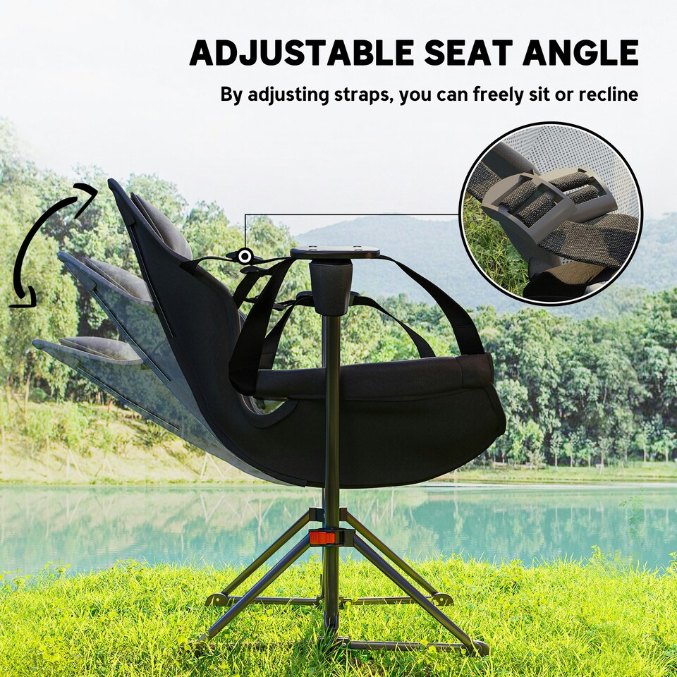 image 1 of Outsunny Hammock Camping Chair Set of 2, Adjustable Back Camp Chair, Black