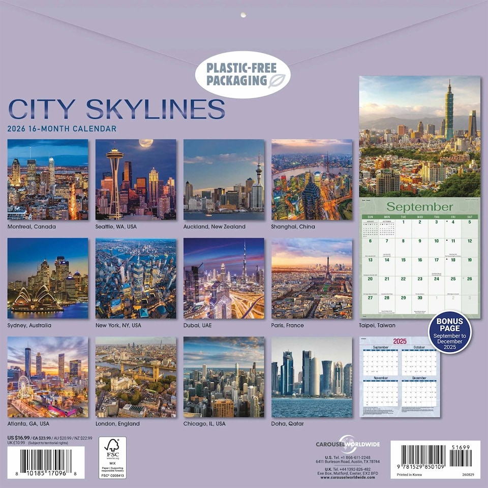 image 1 of City Skylines Calendar 2026, Wall Calendars, Month To View, Travel, Gift