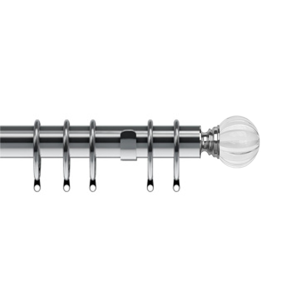 image 1 of 35mm Fixed Length Metal Curtain Pole Set Satin Silver Segmented Ball Finial 60cm