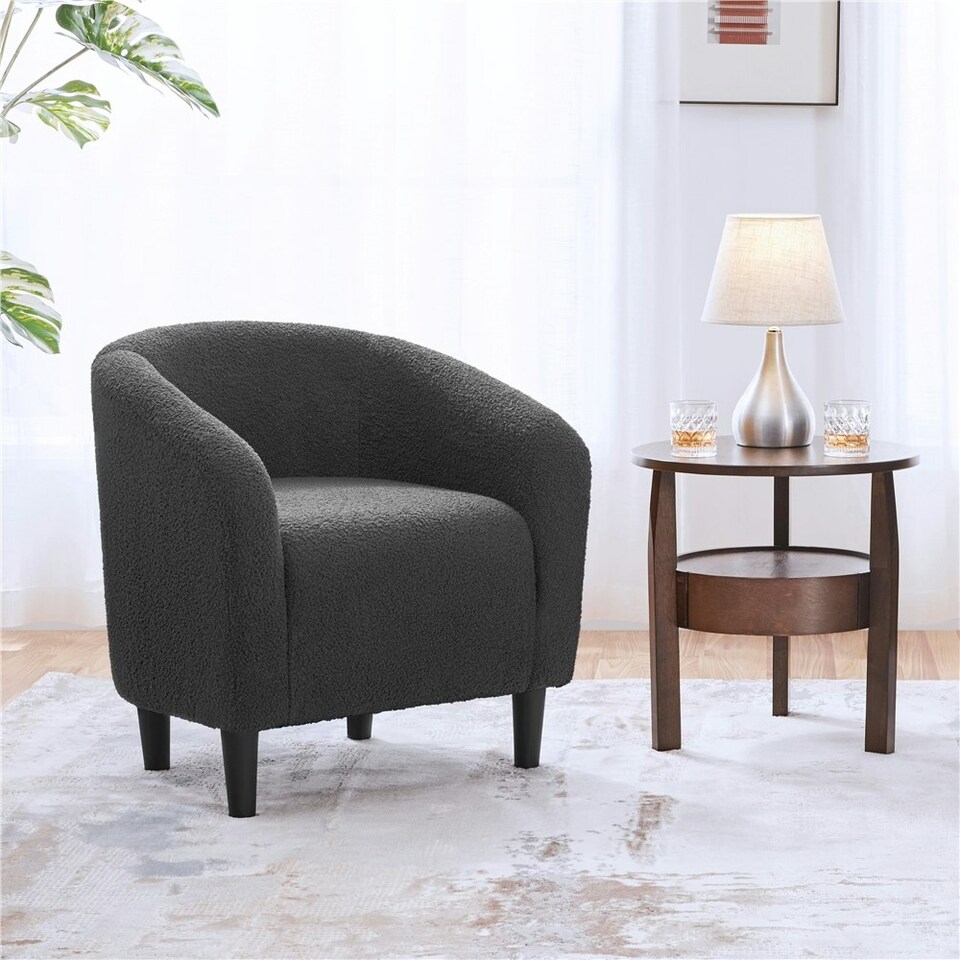 image 1 of Yaheetech Fabric Club Chair Upholstered Accent Barrel Chair Grey | Dark Gray