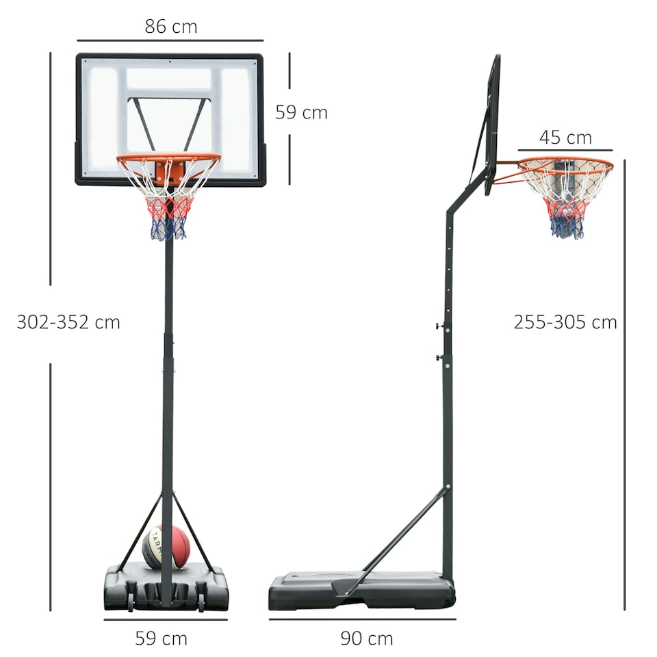 image 1 of HOMCOM Basketball Hoop 255-305cm Height Adjustable Stand with Wheels