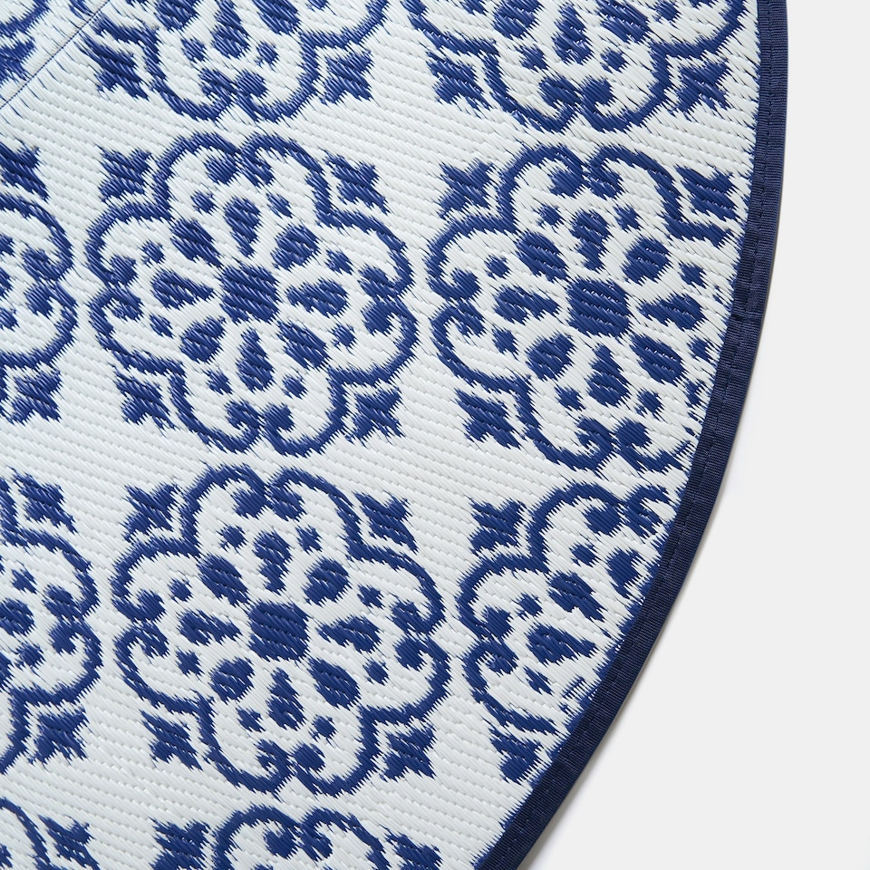 image 1 of OHS Blue Tiles Large Outdoor Garden Patio Waterproof Floor Mat Rug Blue | Blue and White | 170cm Diameter
