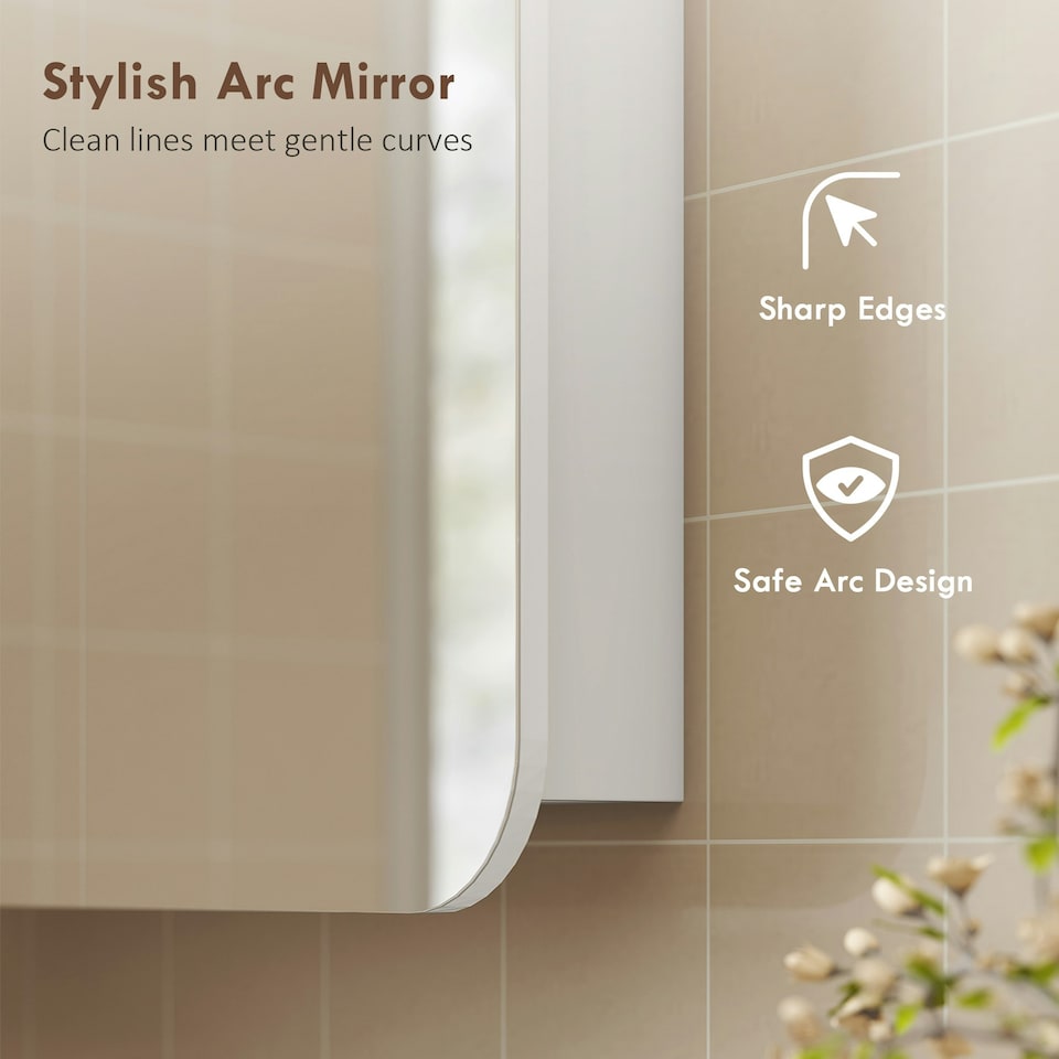 image 1 of HOMCOM Arched Bathroom Mirror Cabinet, Wall Mounted Mirrored Cabinet White