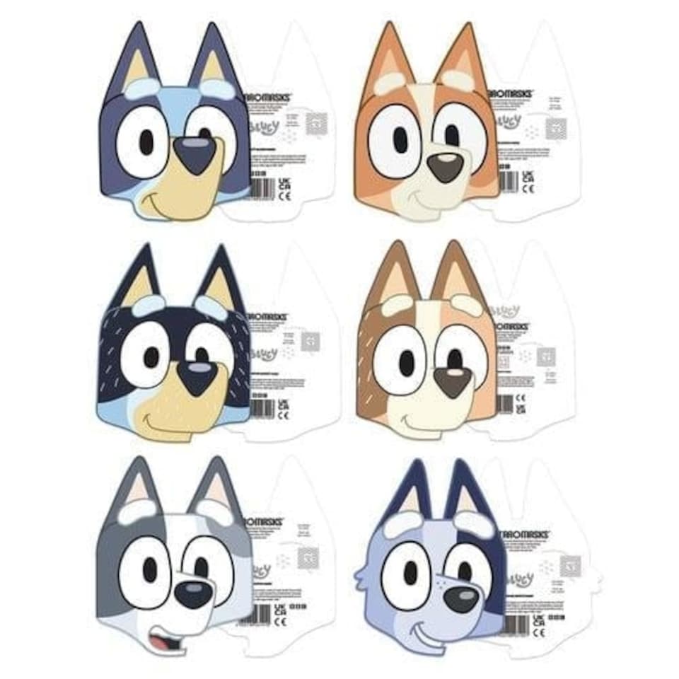 image 1 of Bluey Family Cardboard Face Masks - Pack of 6 | Blue