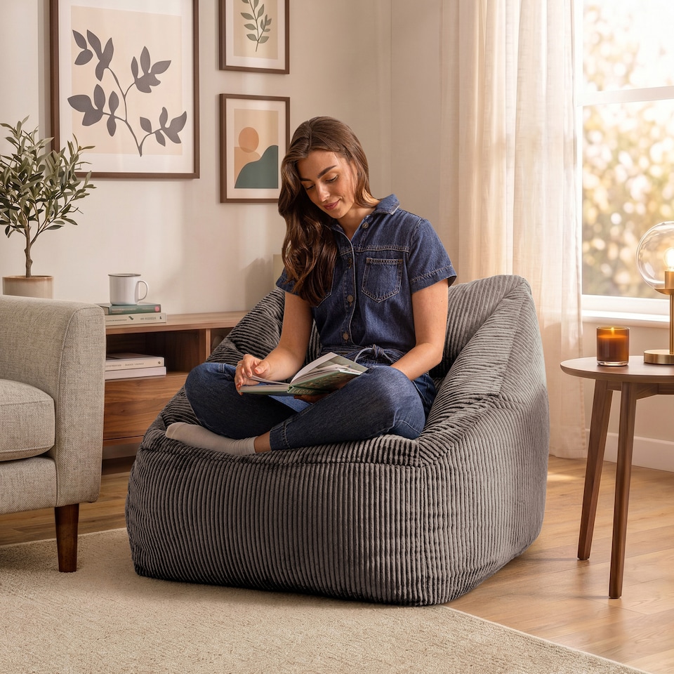 image 1 of icon Natalia Corduroy Armchair Bean Bag, Charcoal Grey