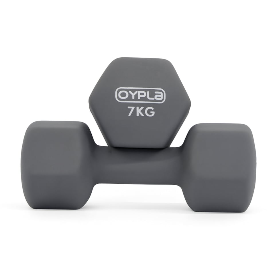 image 1 of Pair of 7kg Hex Anti Roll Neoprene Non Slip Hand Dumbbells Workout Weights