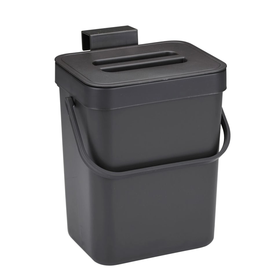 image 1 of 3L Wall Mounted Hanging Recycling Waste Bin Kitchen Cabinet Door with Handle & Lid | Black | Black