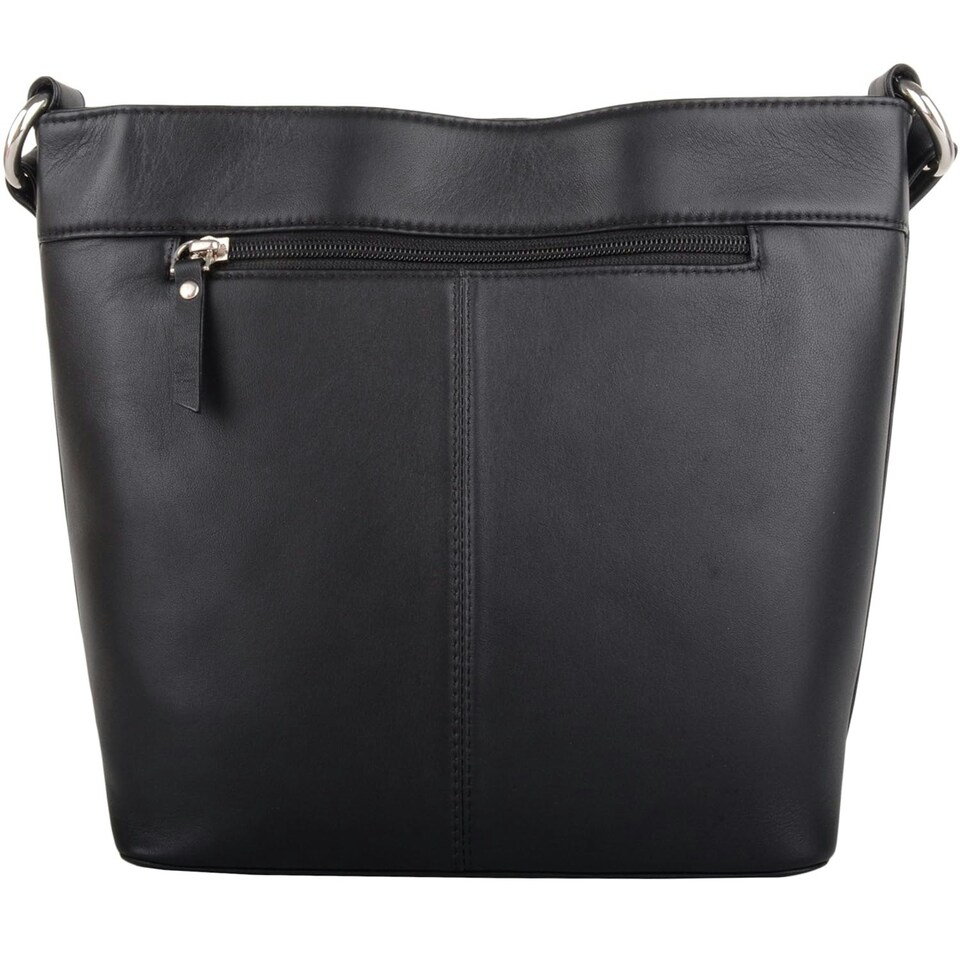 image 1 of Soft Genuine Leather Cross Body Shoulder Bag, Contrast Colour Panel Black | Black