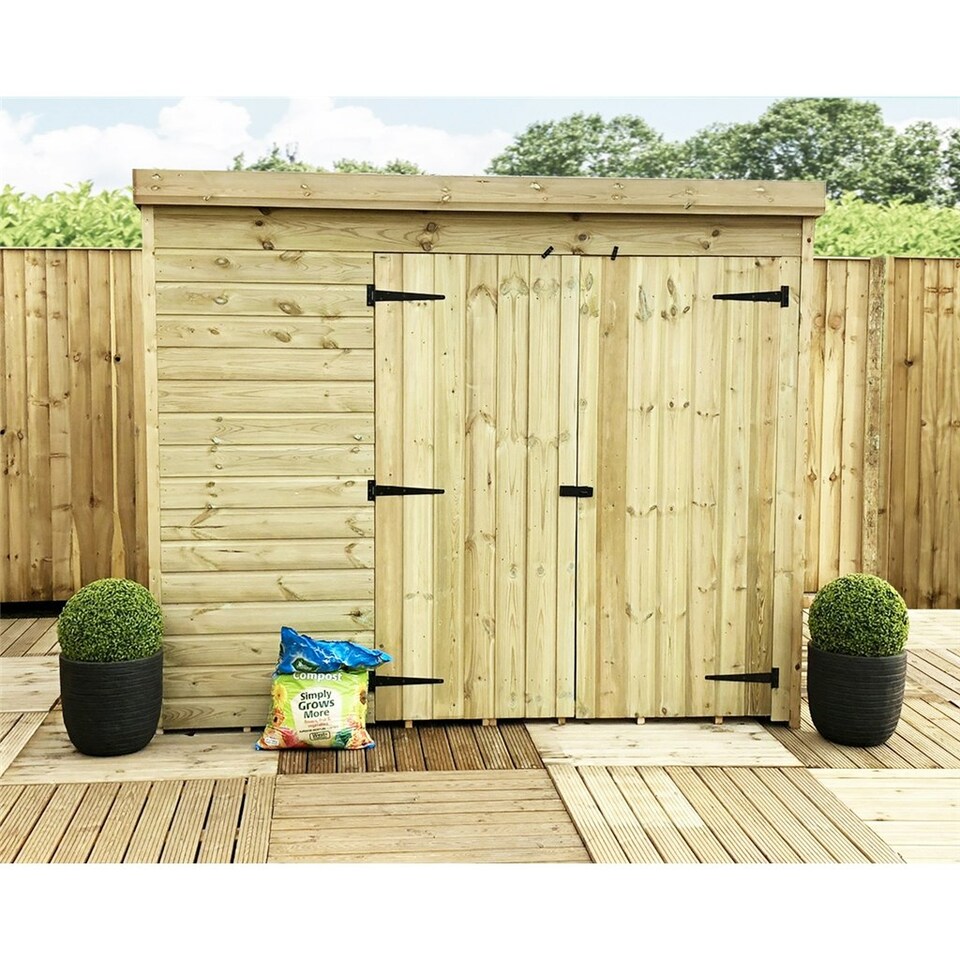 image 1 of 8 x 8 WINDOWLESS Garden Shed Pressure Treated T&G PENT Wooden Garden Shed + Double Doors (8' x 8' / 8ft x 8ft) (8x8)