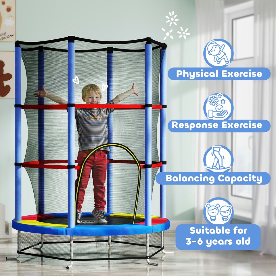 image 1 of HOMCOM Kids Trampoline Mini Bouncer w/ Enclosure Net for 3-6 Years