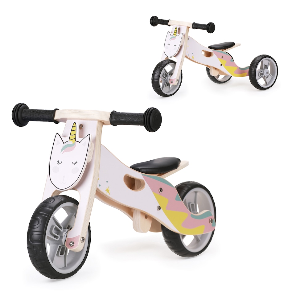 image 1 of Hooga 2-in-1 Balance Bike - Wooden Trike for Kids - Unicorn
