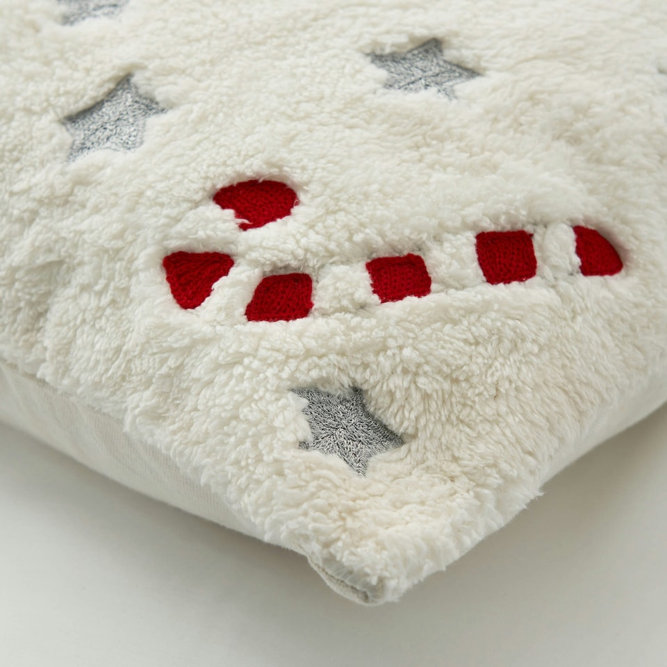 image 1 of BHS Christmas Candy Cane Cushion, Cream | Red | Red | 1