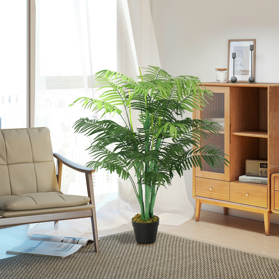 image 1 of Outsunny 125cm/4FT Artificial Palm Plant, Decorative Tree with Pot