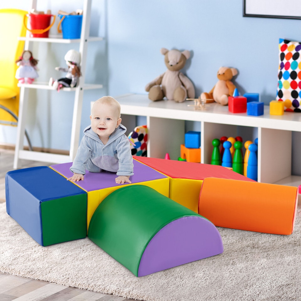 image 1 of COSTWAY 5 Pieces Kids Climb and Crawl Foam Play Set Children's Educational Software