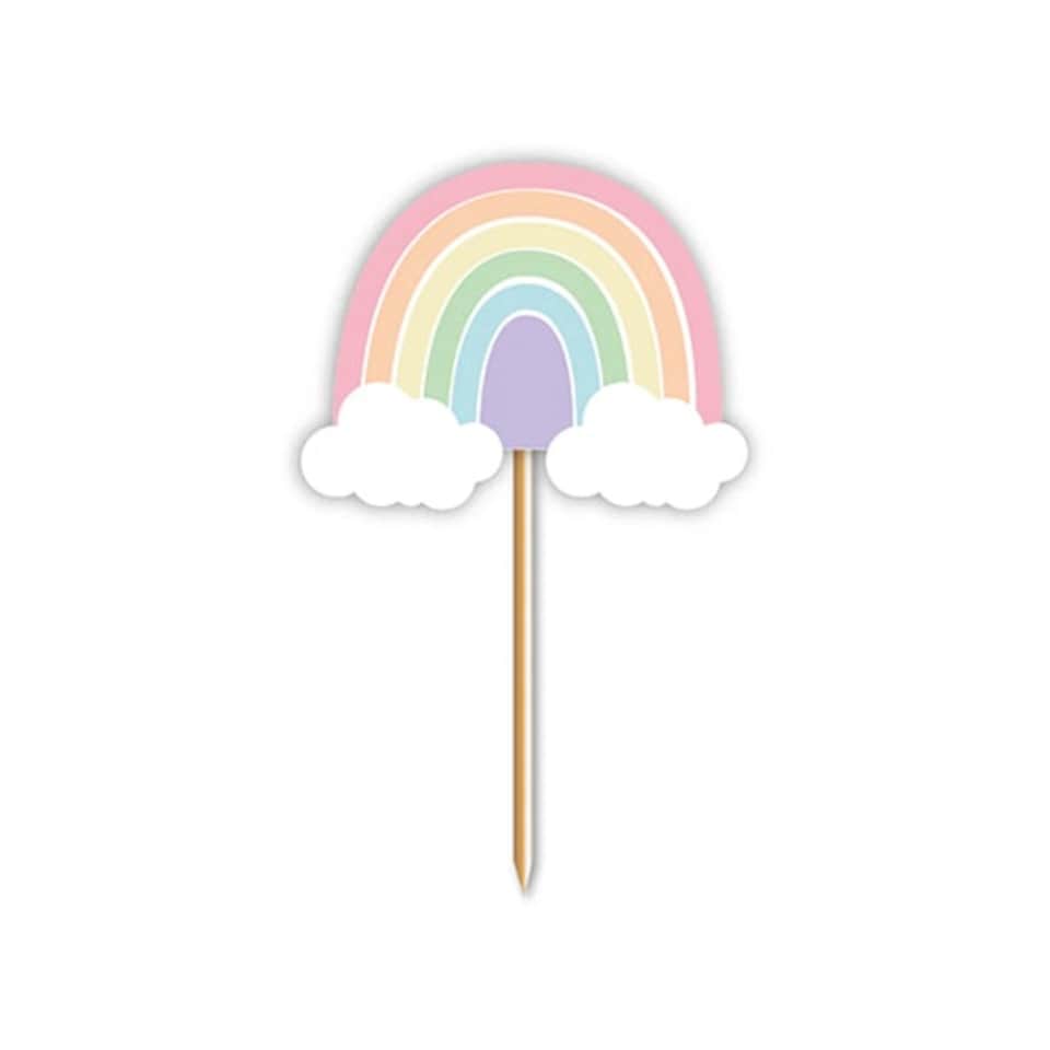 image 1 of Pastel Rainbow Cupcake Food Pick Toppers - Pack of 12