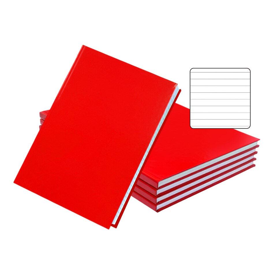 image 1 of Pack of 5 A4 160 Pages 8mm Ruled Red Casebound Notebooks