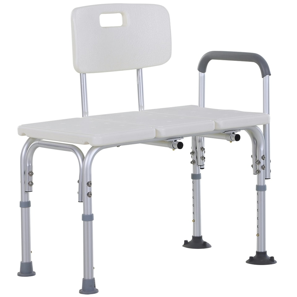image 1 of HOMCOM Height Adjustable Shower Chair, Non Slip Bath Transfer Bench for Elderly, Disabled with Armrest and Backrest, 300 lbs Capacity, White