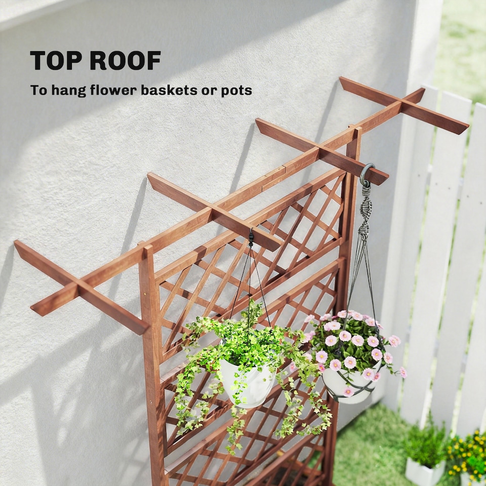 image 1 of Outsunny Wooden Trellis Planter, Raised Garden Bed for Climbing Plants, Natural