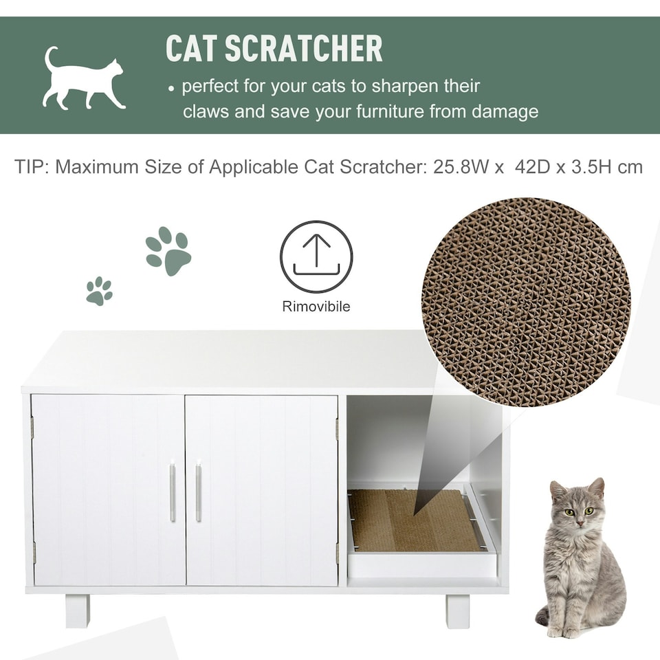 image 1 of PawHut Cat Litter Box Enclosure & House w/ Nightstand/End Table Design, White