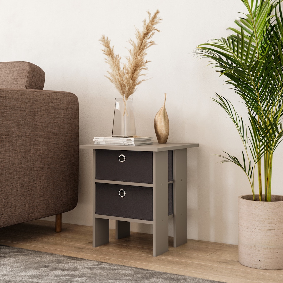 image 1 of 2-Tier 2- Drawer Wooden Side Table | Grey | Grey & Black | 1