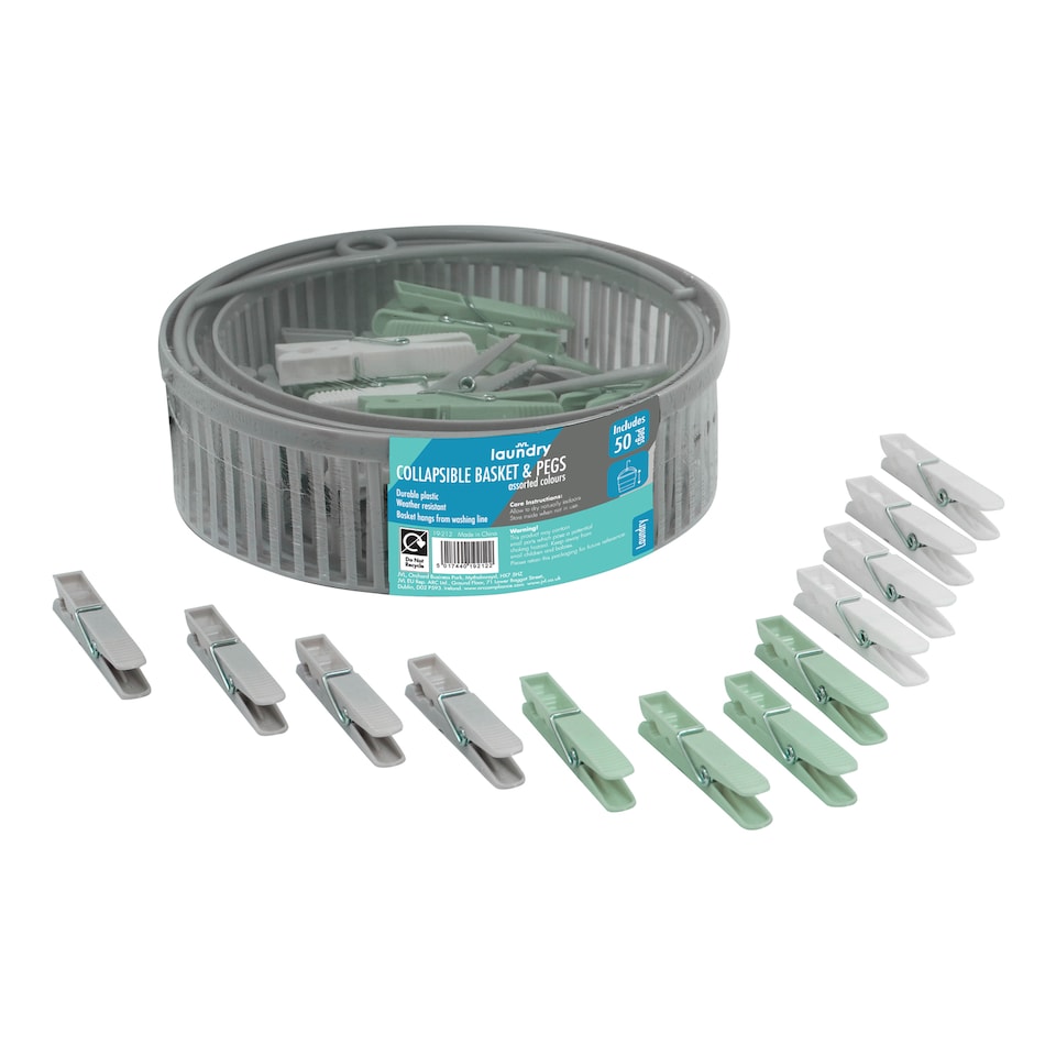 JVL Collapsible Peg Basket with 50 Pegs - Tesco Groceries