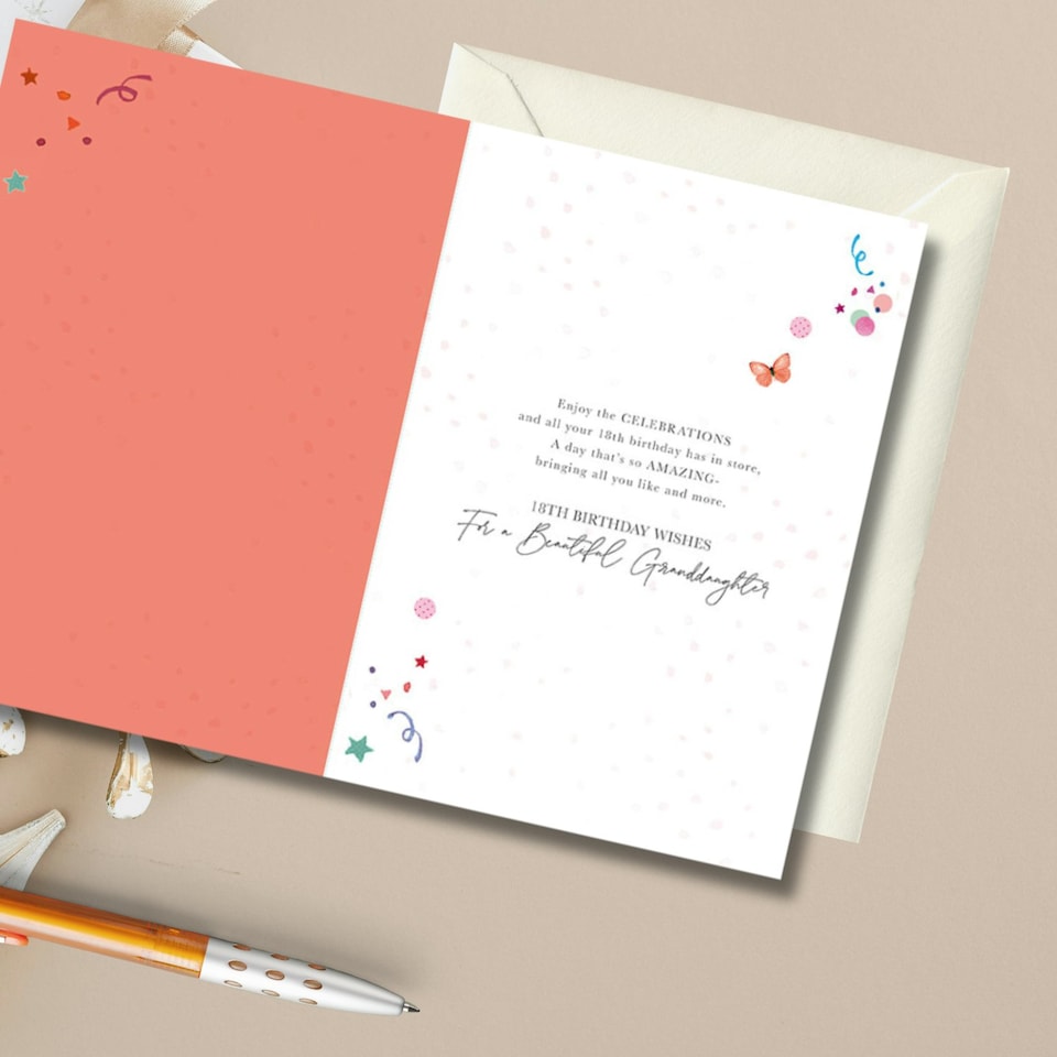 Words 'n' Wishes Granddaughter 18th Birthday Card, Floral Balloons Design, Gold Foil Finish