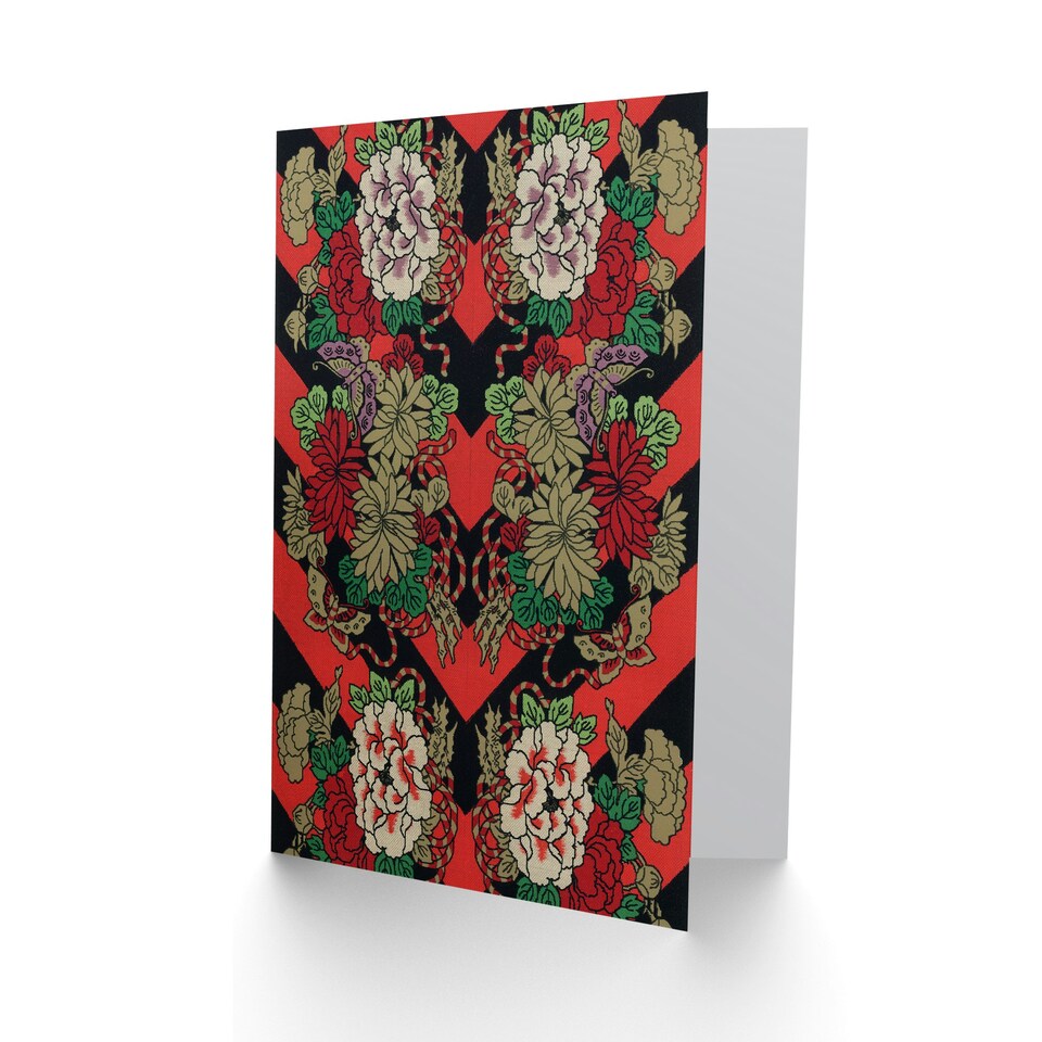 image 1 of G A Audsley Art Card Japanese Red Fan Floral Pattern