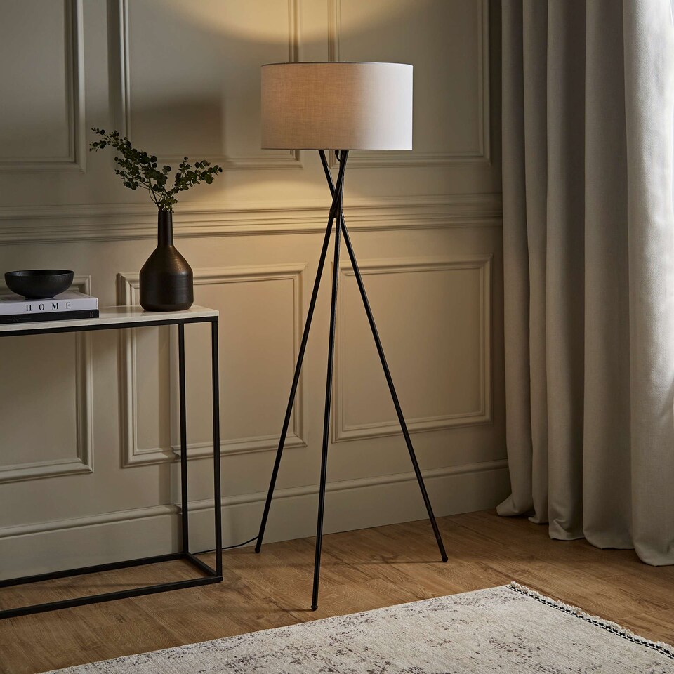 image 1 of ValueLights Camden Black Tripod Floor Lamp with Grey Shade | Grey