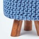 image 4 of Homescapes Blue Tall Cotton Knitted Footstool on Legs