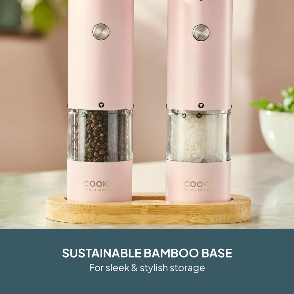 image 1 of Cooks Professional Rechargeable Salt and Pepper Mill Set with Bamboo Base