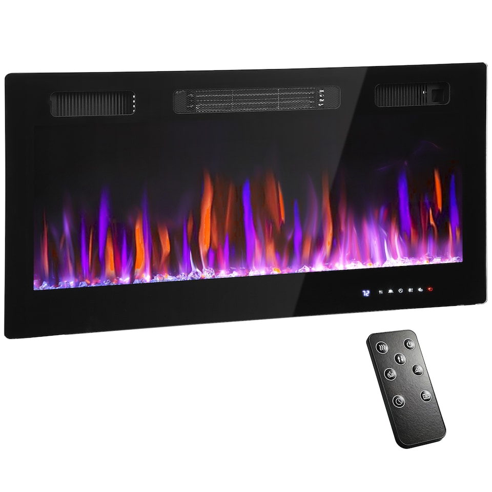 image 1 of HOMCOM 91cm/36" Electric Fireplace, Ultra-Slim Wall Mounted and Recessed Electric Fire Heater with Adjustable Flame and Thermostat, Eco Mode, Auto Switch, Weekly and 24H Timer, Remote, 900W/1800W