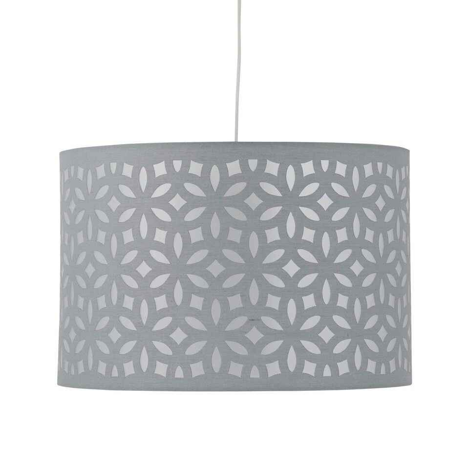 image 1 of First Choice Lighting Set of 2 Grey Laser Cut 30cm Pendant Lightshades Grey