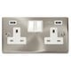 image 1 of SE HOME Satin Brushed Chrome 2 Gang 13A 2 USB Twin Double Switched Plug Socket | Chrome | Satin Chrome