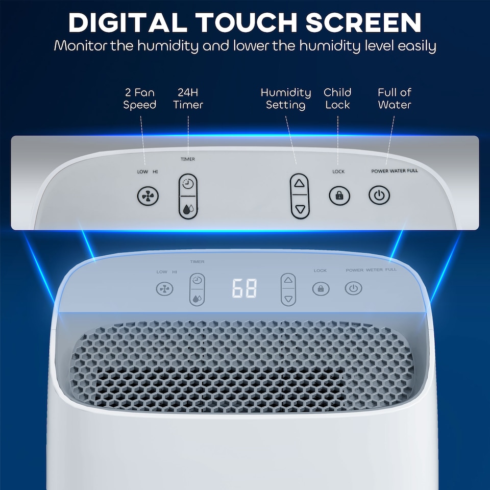 image 1 of HOMCOM 12LDay Dehumidifier with Continuous Drainage, 2.5L Water Tank, 24H Timer, Humidity Display, for Home Damp, Condensation, Mould and Laundry Drying, White